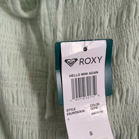 NWT Roxy Women's Size Small Green Hello Mini Again Puff Sleeve Dress - Picture 4 of 6